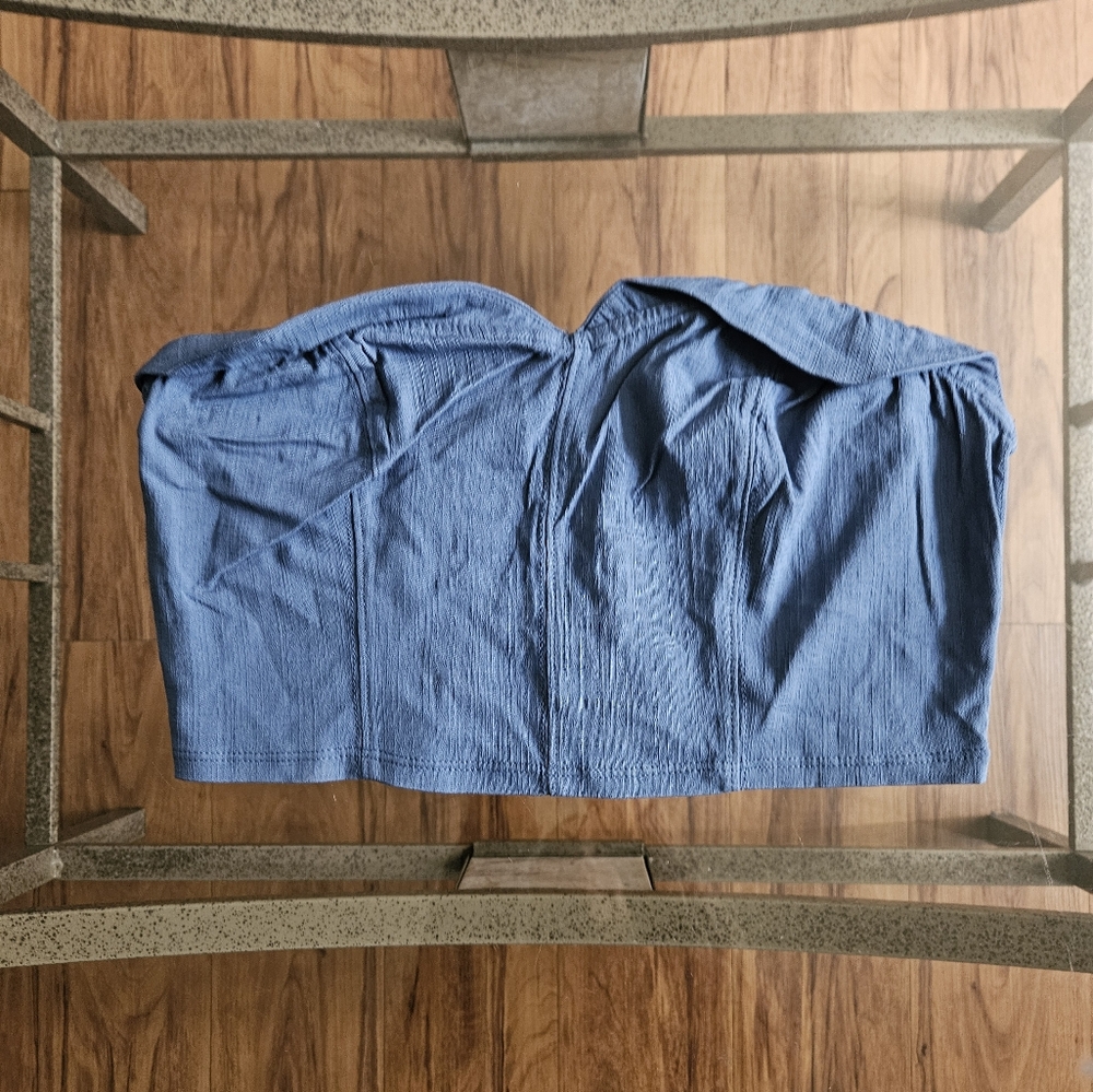 Free Peoppe Blue Bandeua Ruffle Top -NWOT